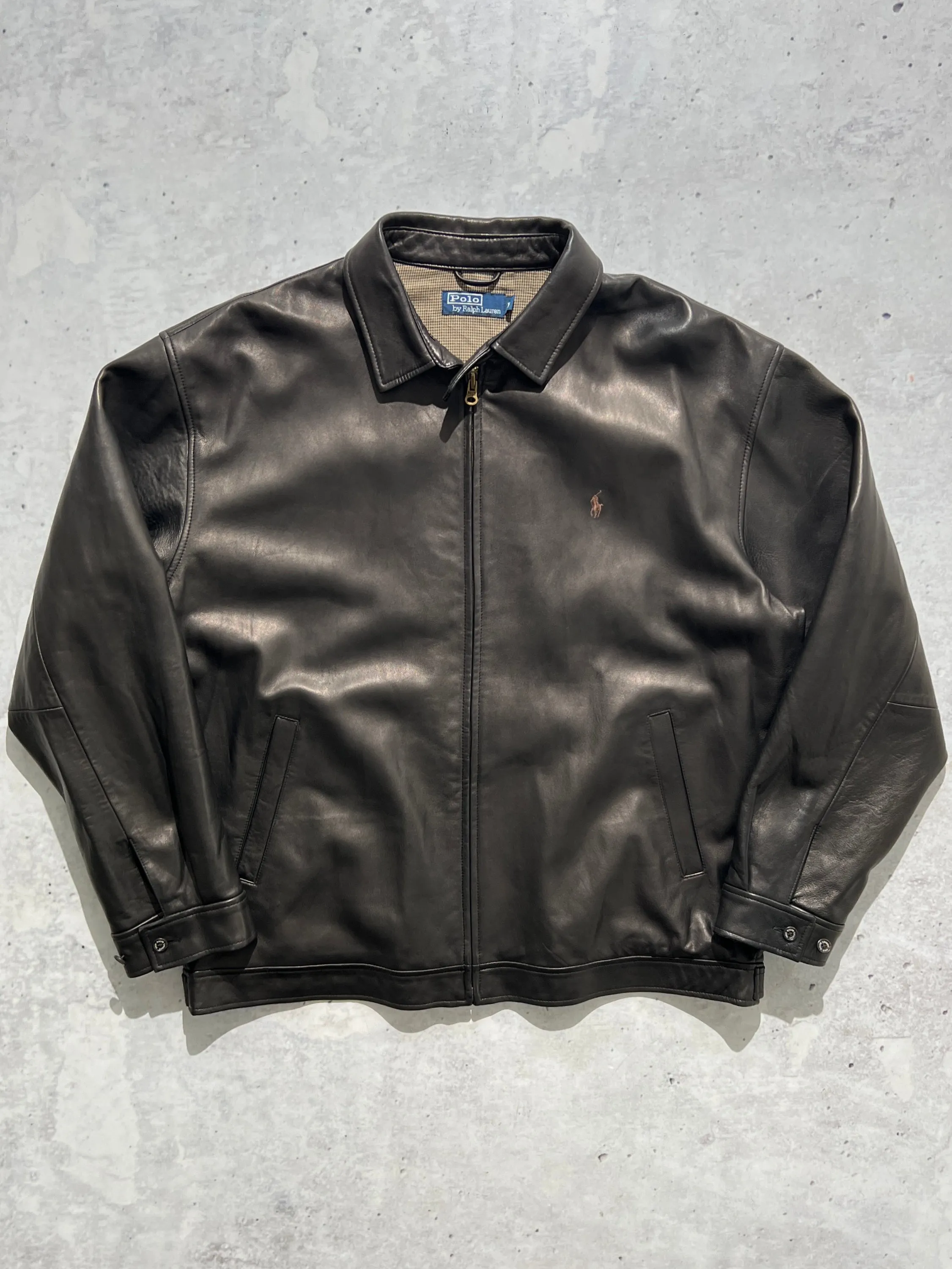 90's Ralph Lauren Zip Up Leather Jacket (XL)