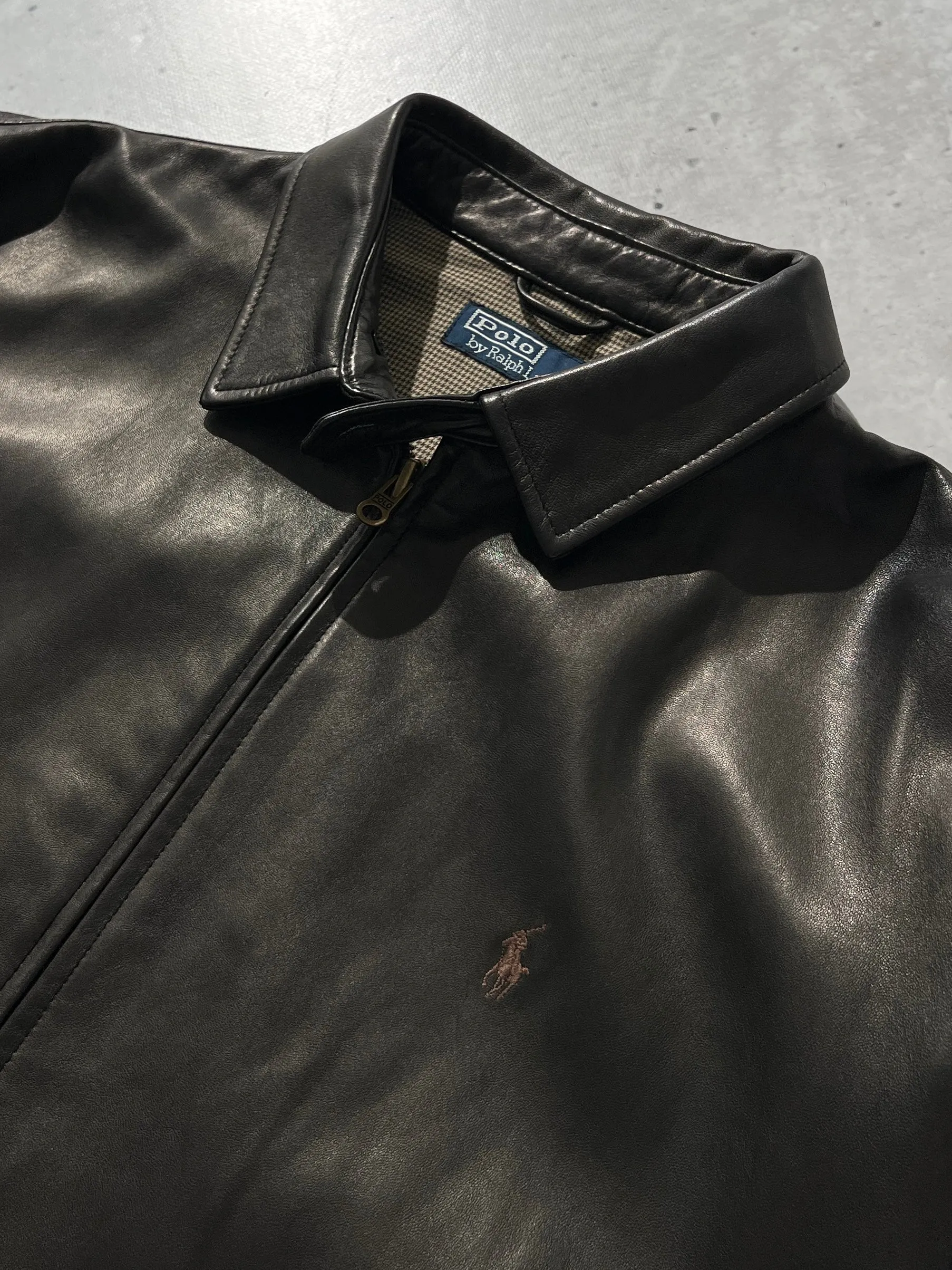 90's Ralph Lauren Zip Up Leather Jacket (XL)