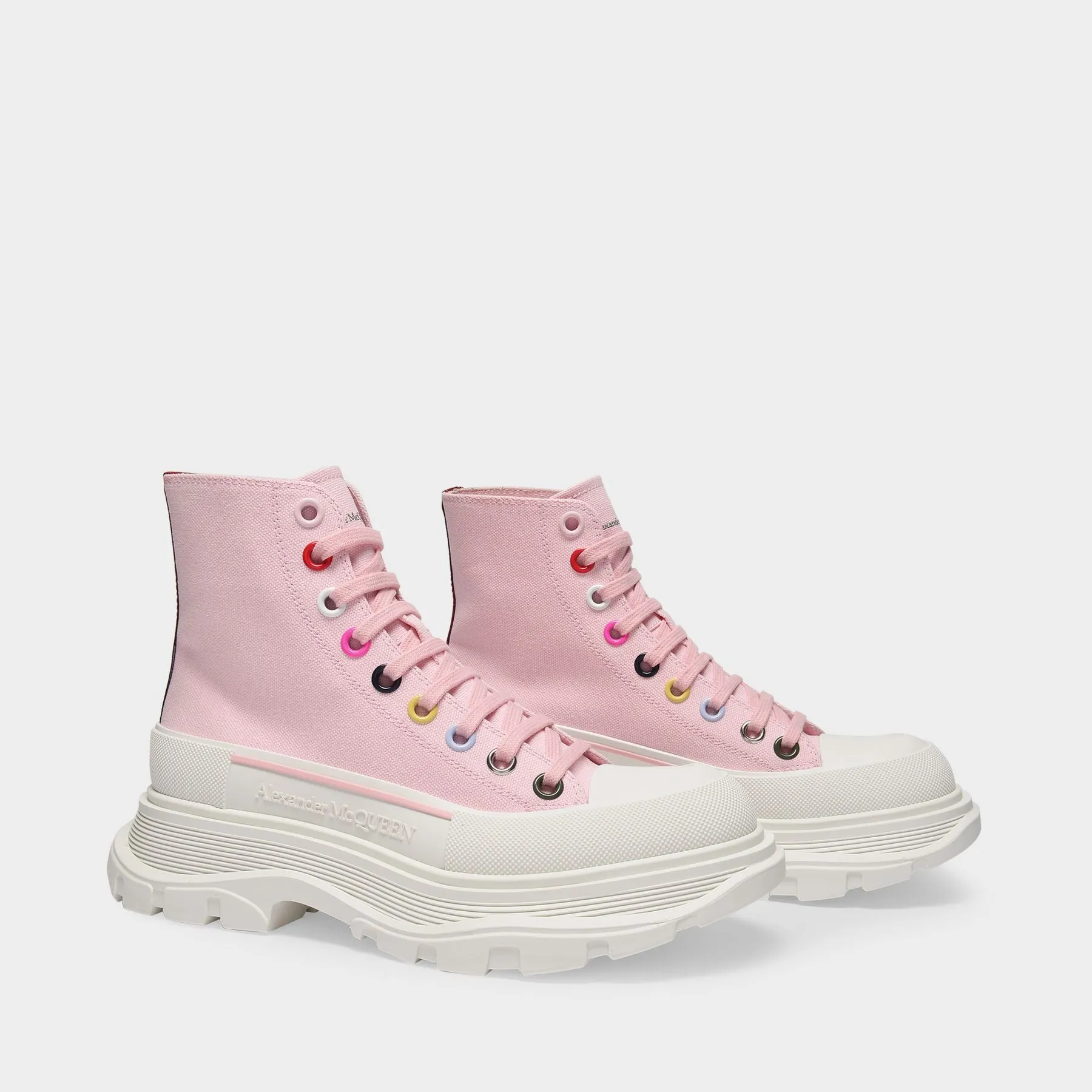 Alexander McQueen  Tread Slick High Sneakers in Pink Canvas