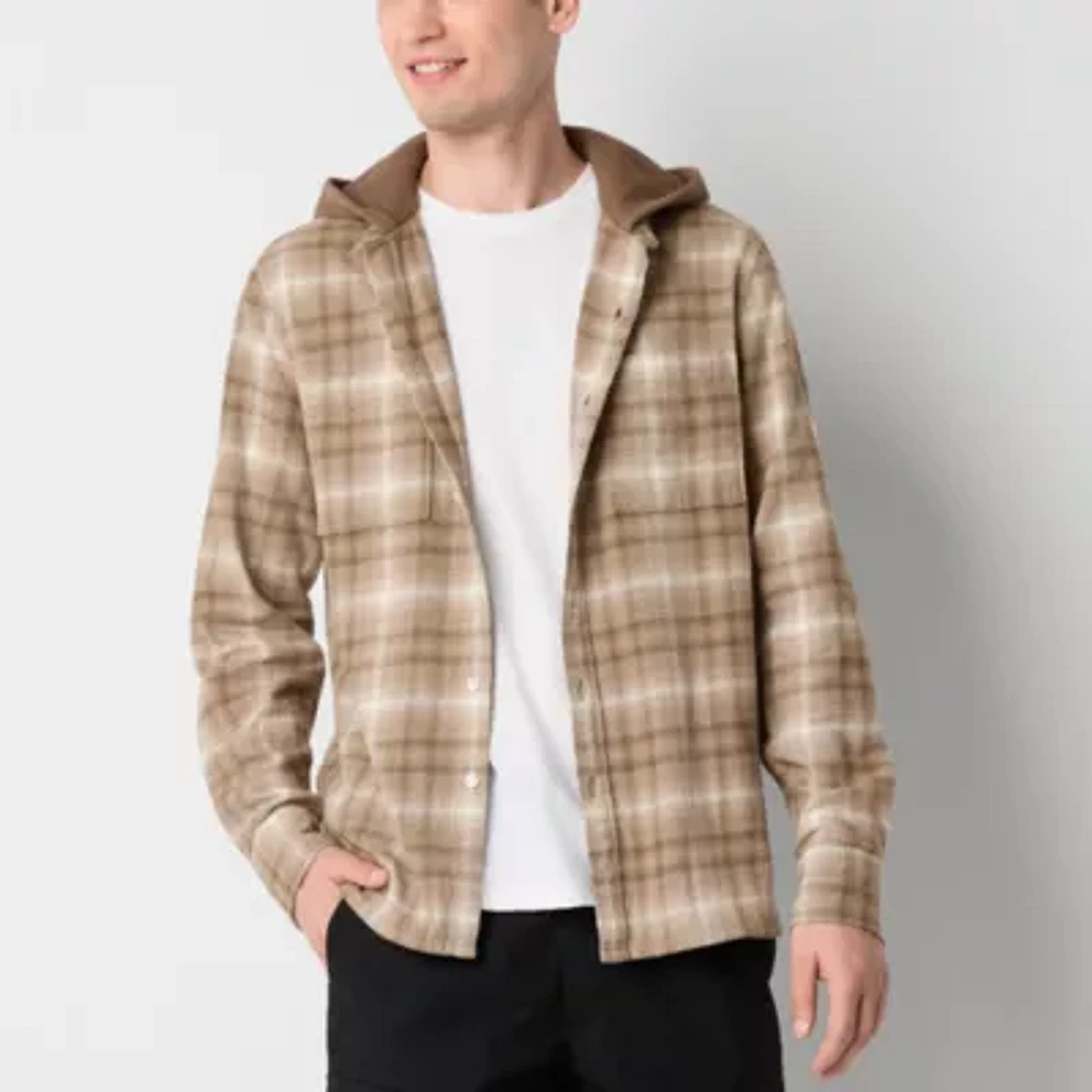 Arizona Mens Long Sleeve Hooded Flannel Shirt Jacket