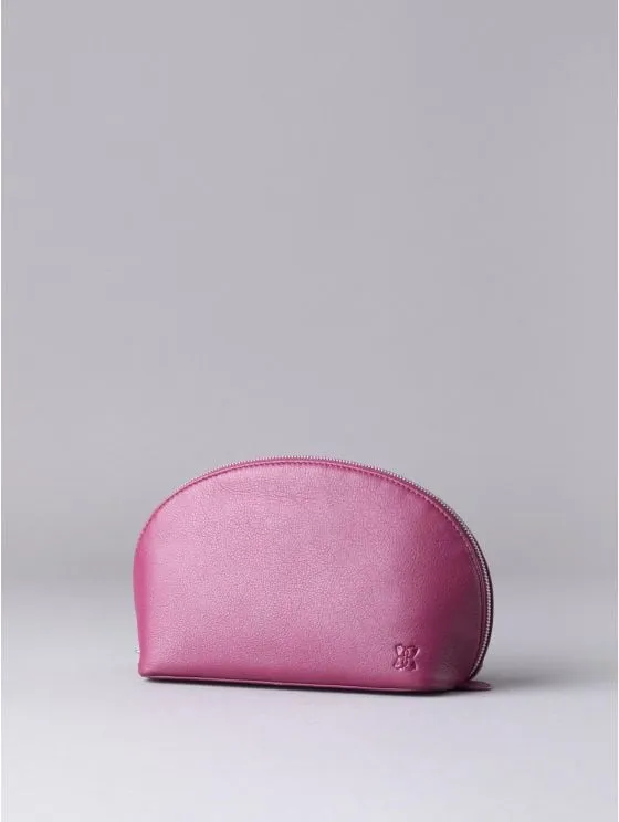 Arnside Large Leather Make Up Bag in Pink