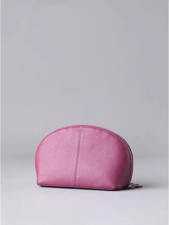 Arnside Large Leather Make Up Bag in Pink