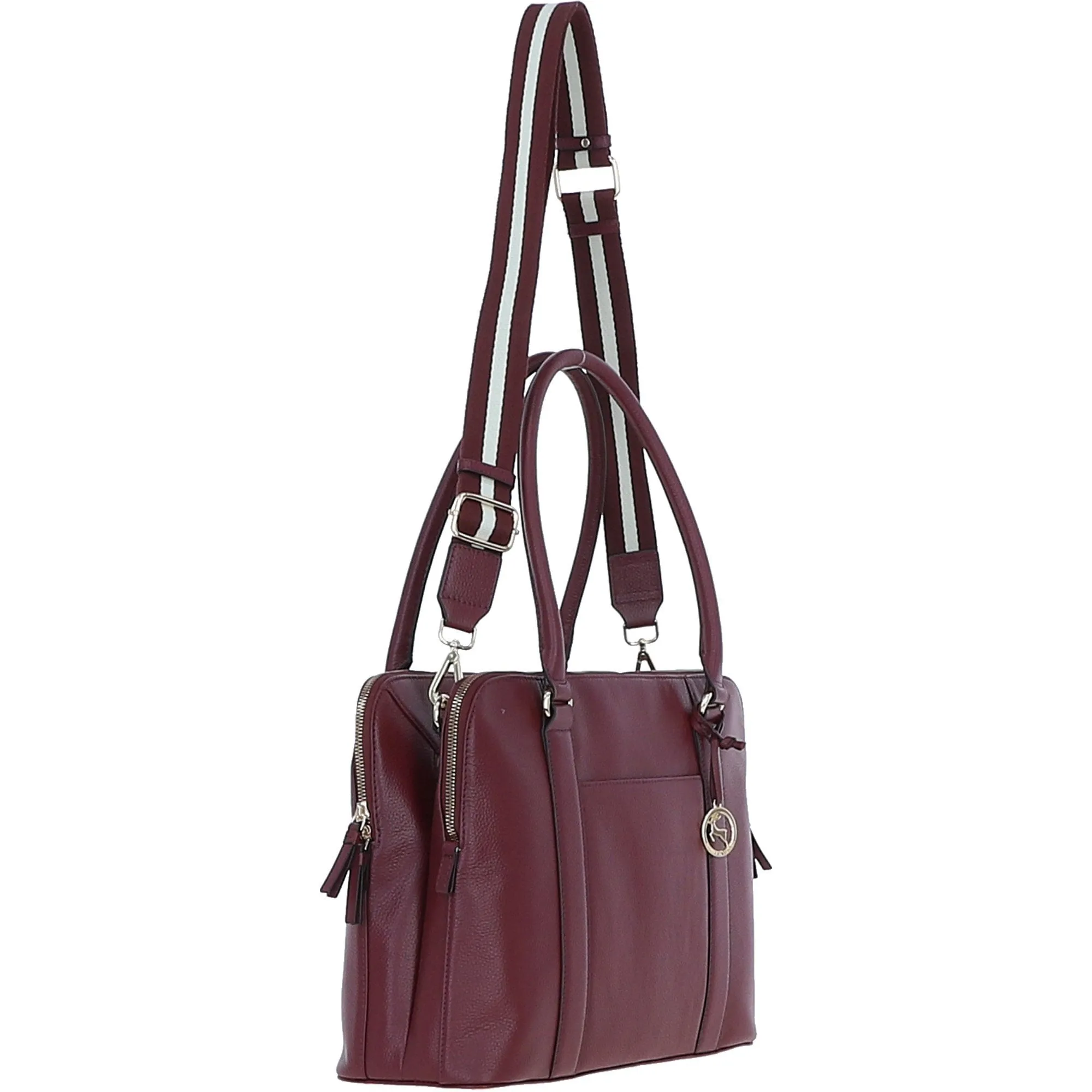 Ashwood 3 Section Large Leather Handbag Wine: X-39