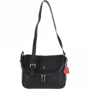 Ashwood Ladies Large Flap Over Leather Shoulder Bag Black: J-16