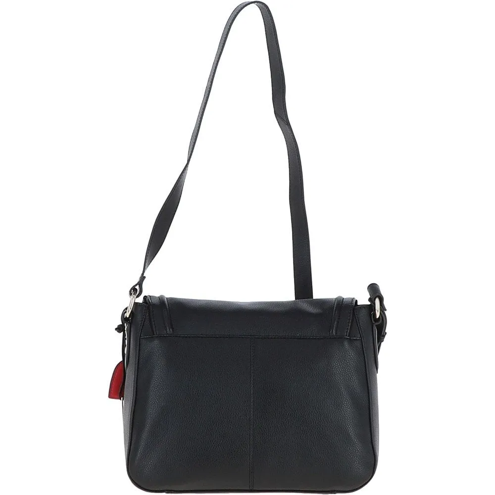 Ashwood Ladies Large Flap Over Leather Shoulder Bag Black: J-16