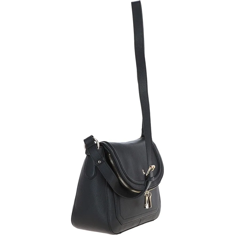 Ashwood Ladies Large Flap Over Leather Shoulder Bag Black: J-16