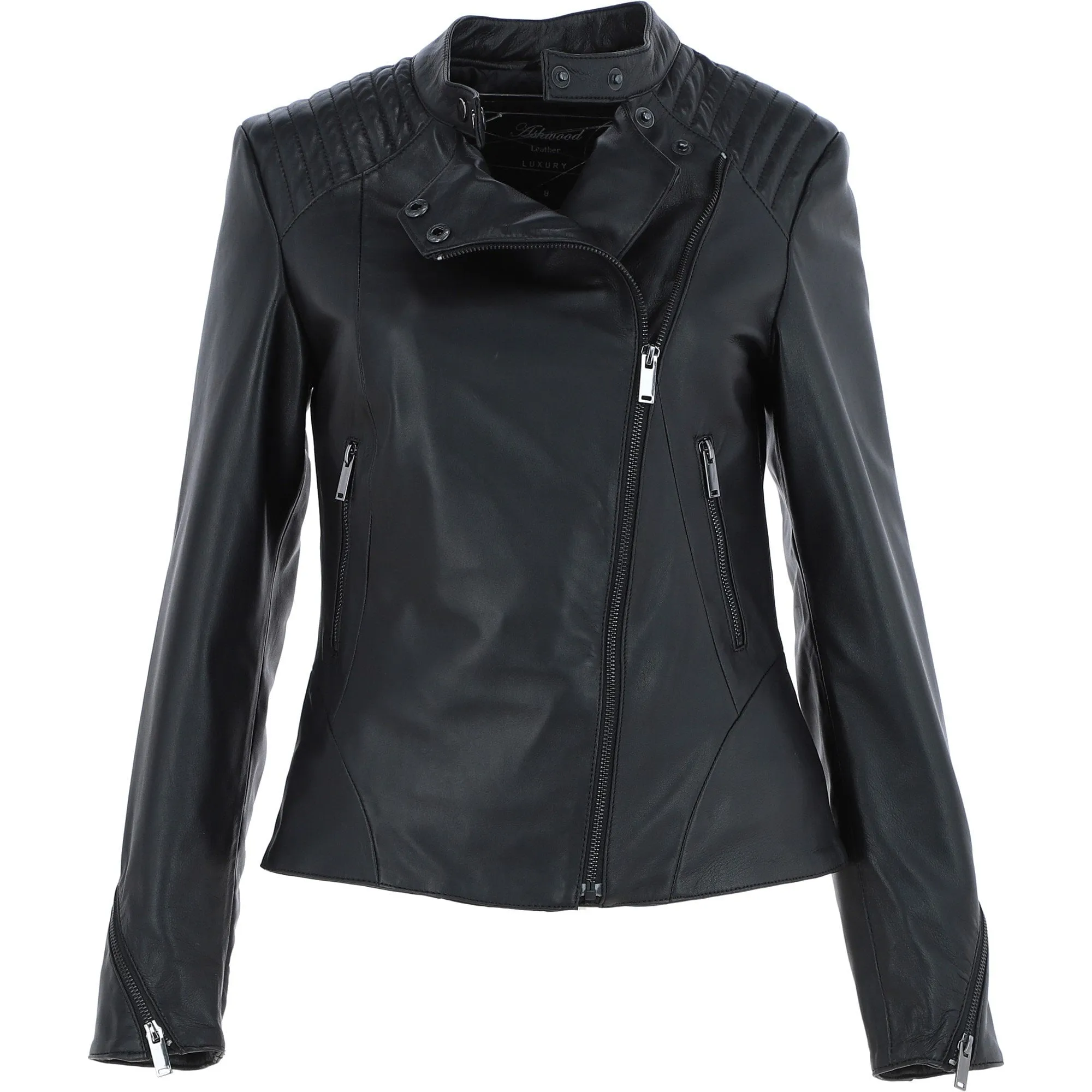 Ashwood Leather Vegetable Tanned Ladies Biker Jacket - Black: AWL-101