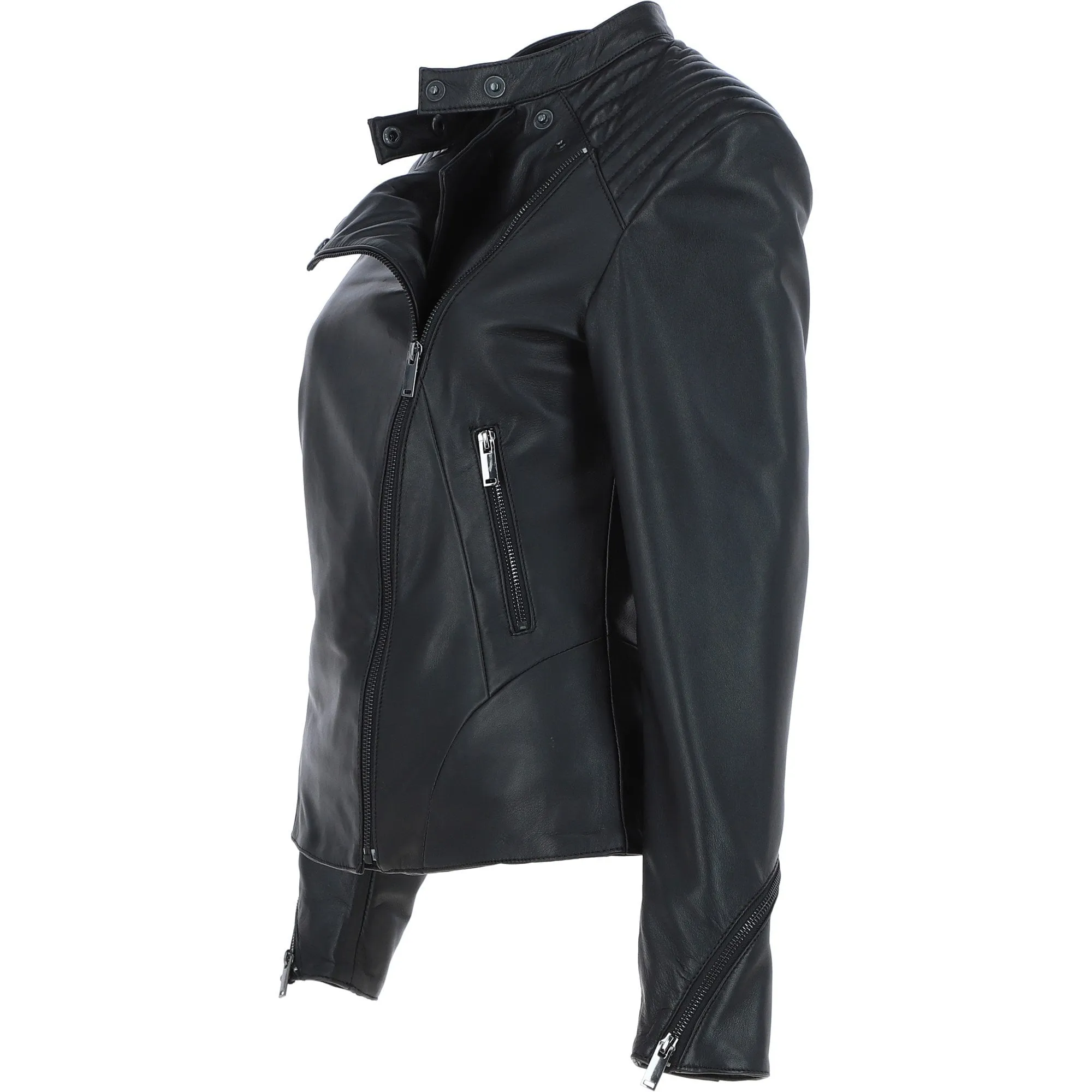 Ashwood Leather Vegetable Tanned Ladies Biker Jacket - Black: AWL-101