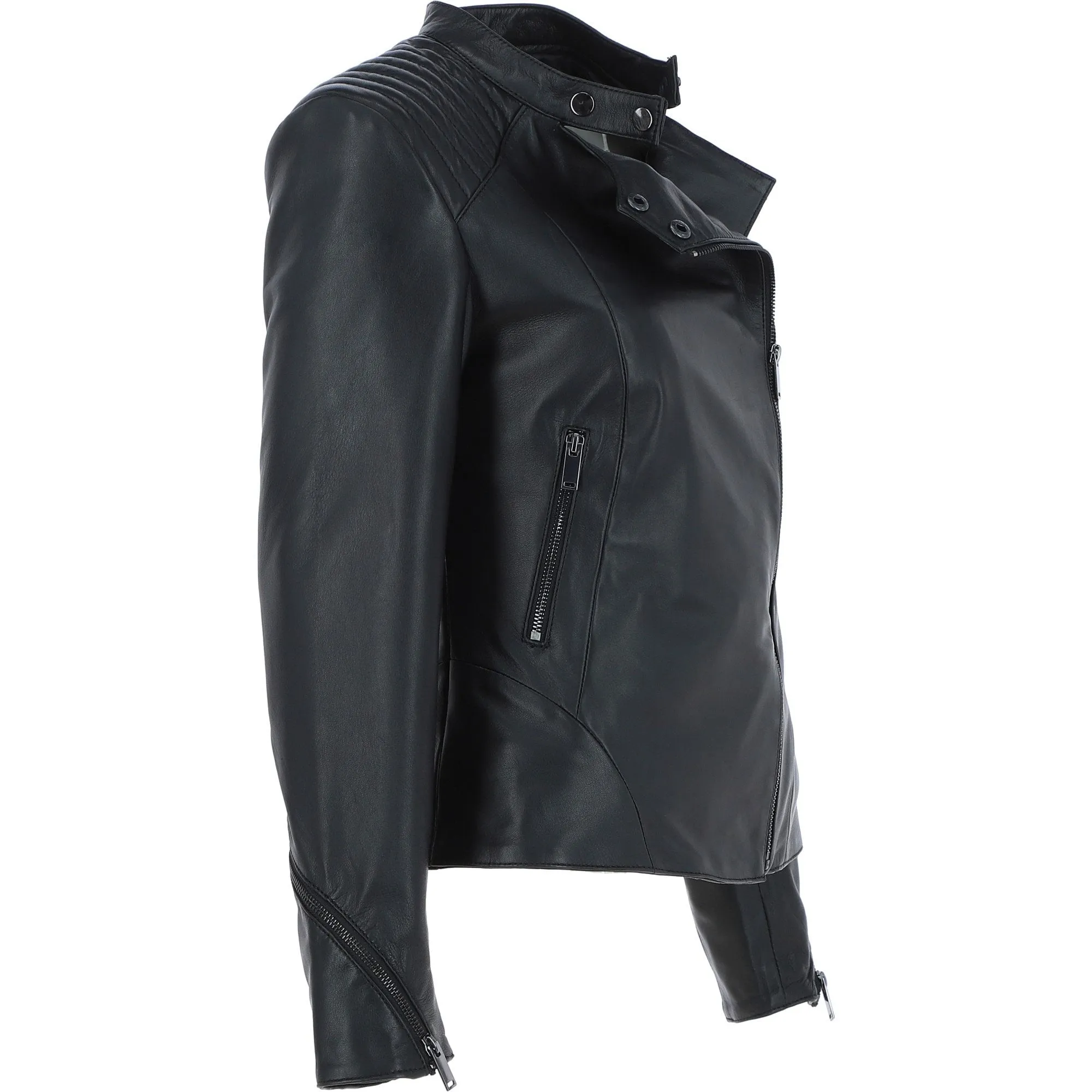 Ashwood Leather Vegetable Tanned Ladies Biker Jacket - Black: AWL-101