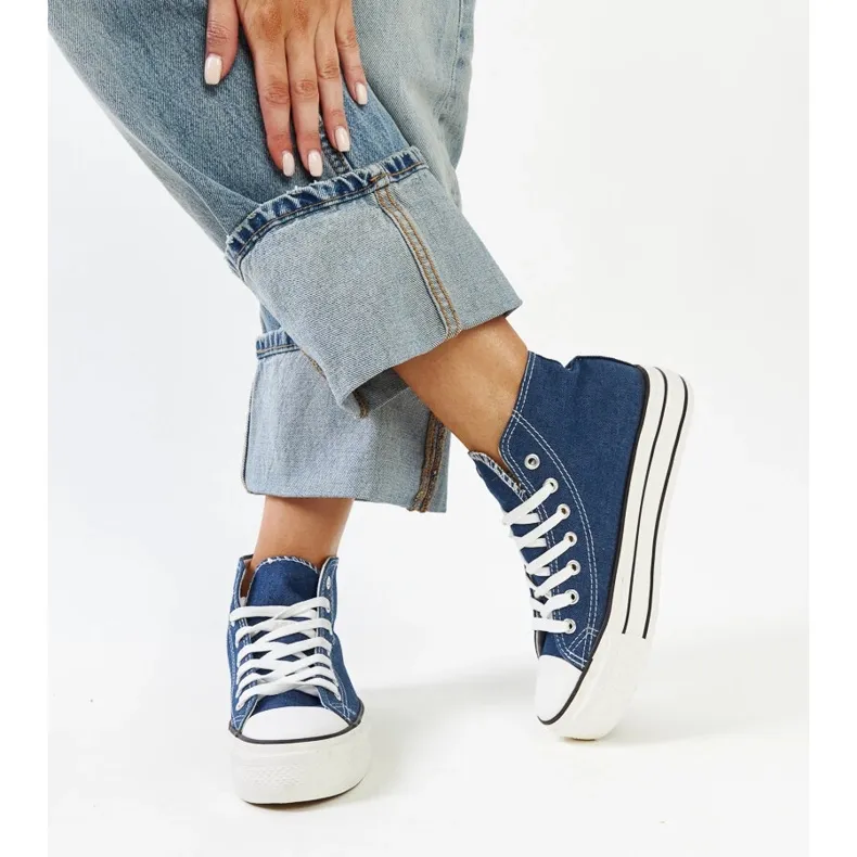 Bagy high-top denim sneakers with a thick sole blue