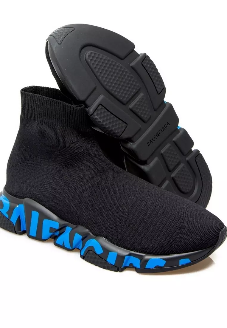 BALENCIAGA Balenciaga Speed Graffiti Men's Sneakers in Black/Blue