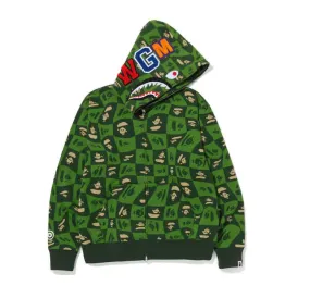 BAPE Distortion Shark Relaxed Fit Full Zip Hoodie Green