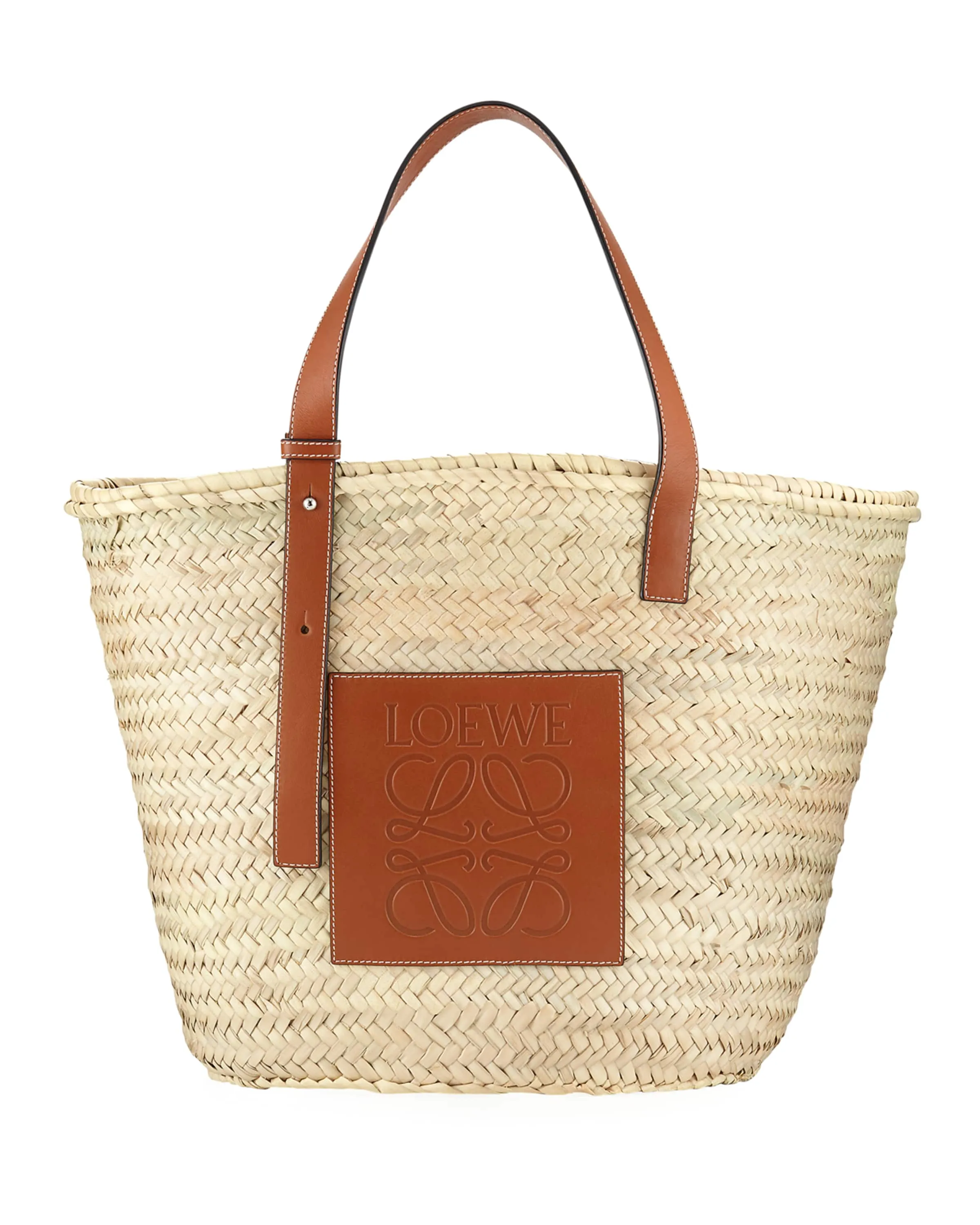 Basket Bag Large in Palm Leaf with Leather Handles