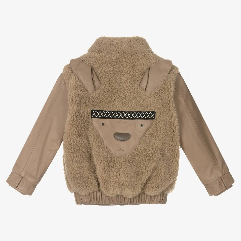 Beige Leather & Fleece Jacket