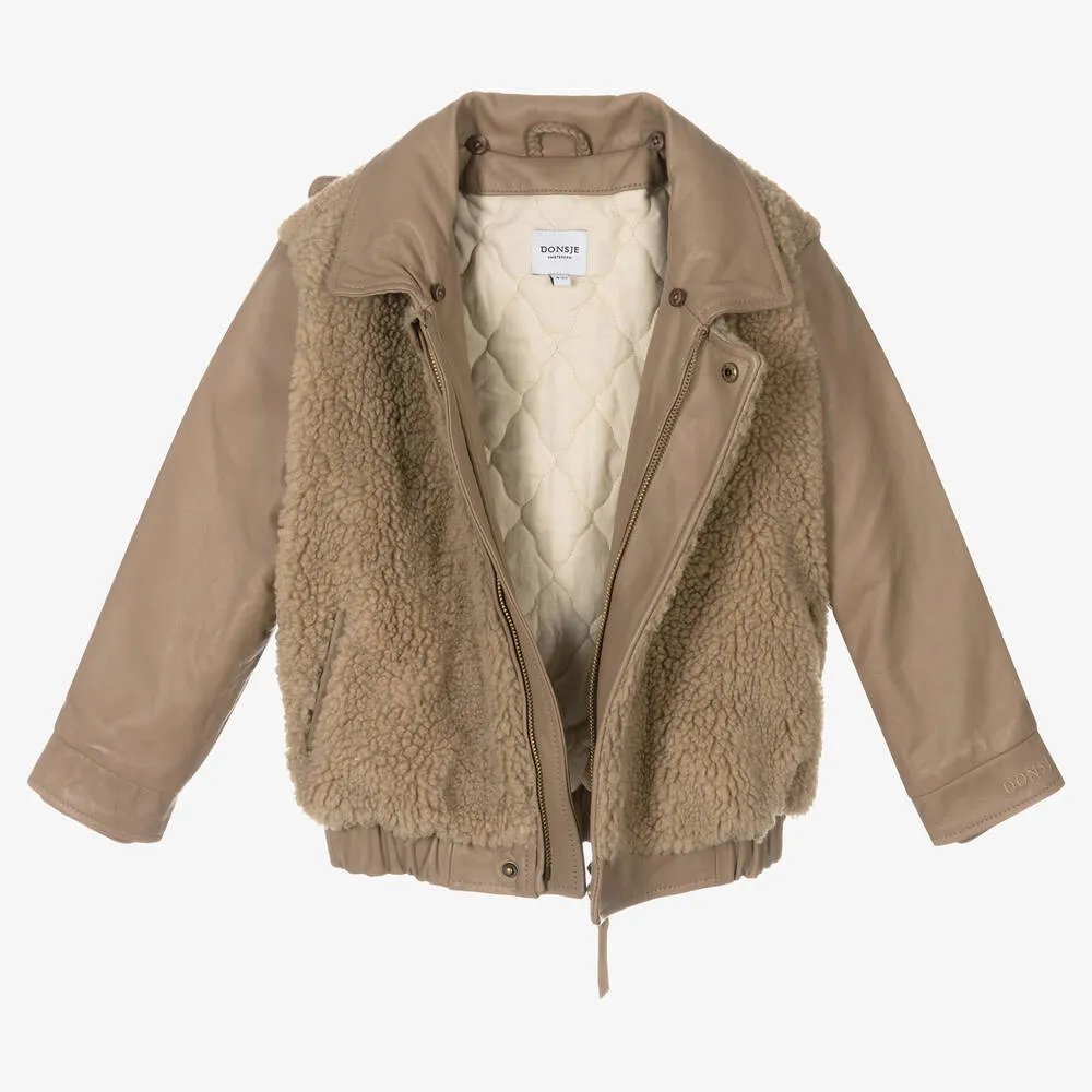 Beige Leather & Fleece Jacket