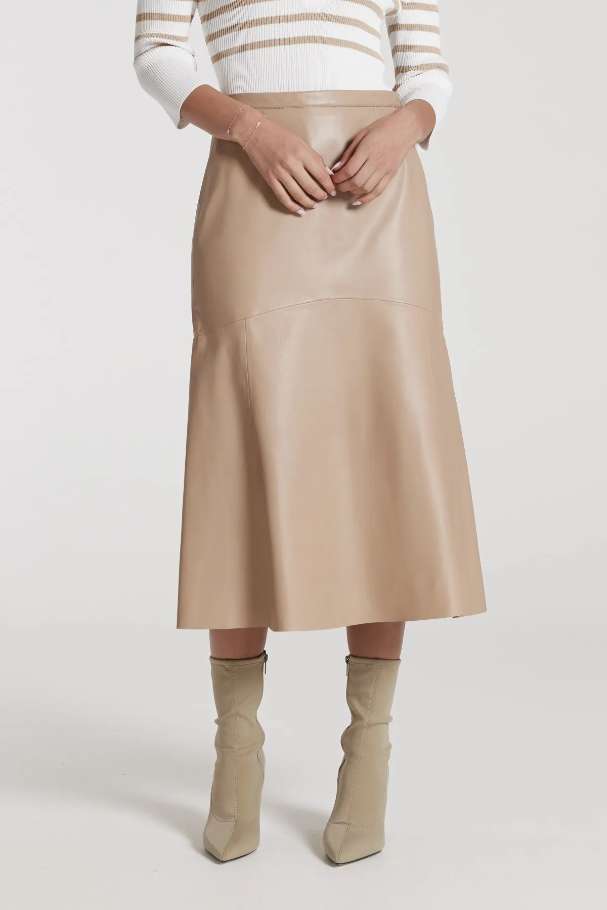 Bianca Leather Skirt - Camel