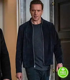 BILLIONS SEASON 5 DAMIAN LEWIS (BOBBY AXELROD) DARK BLUE SUEDE LEATHER JACKET