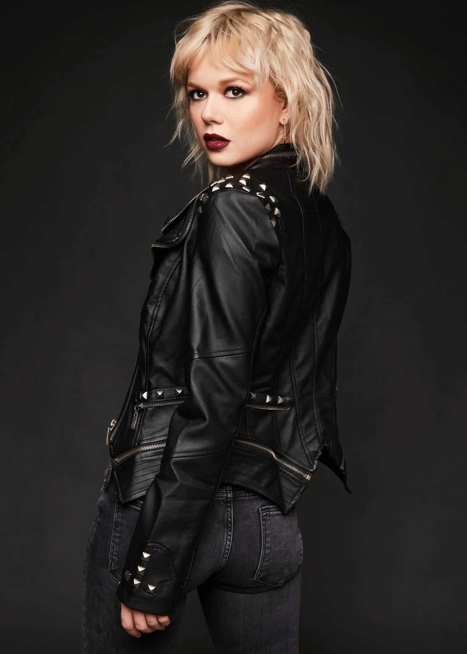 Black Faux Leather Biker Moto Jacket with Studs