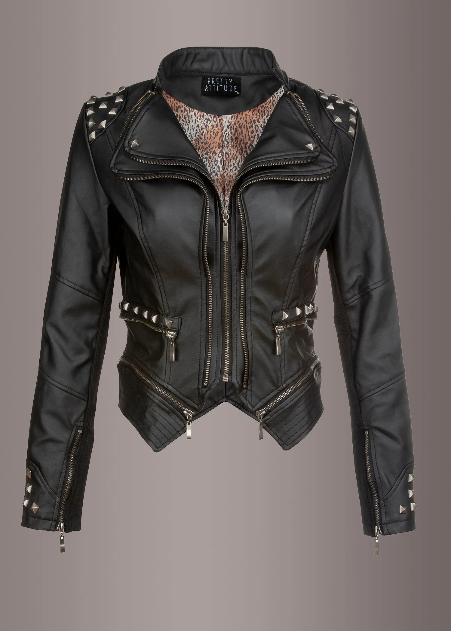 Black Faux Leather Biker Moto Jacket with Studs