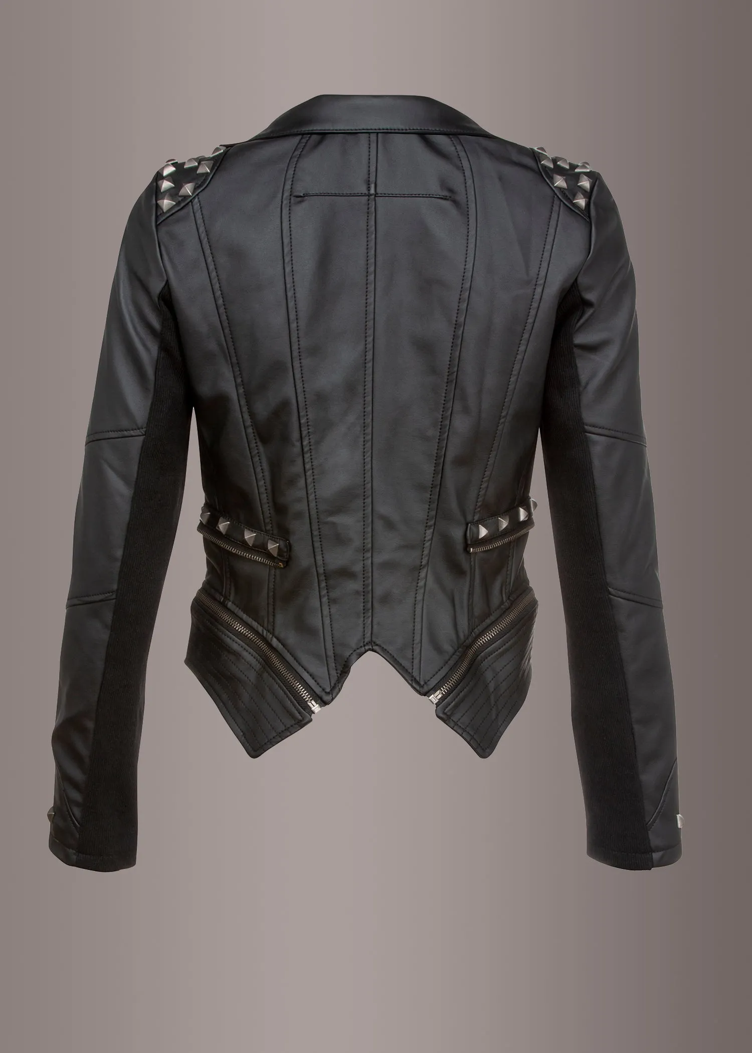 Black Faux Leather Biker Moto Jacket with Studs