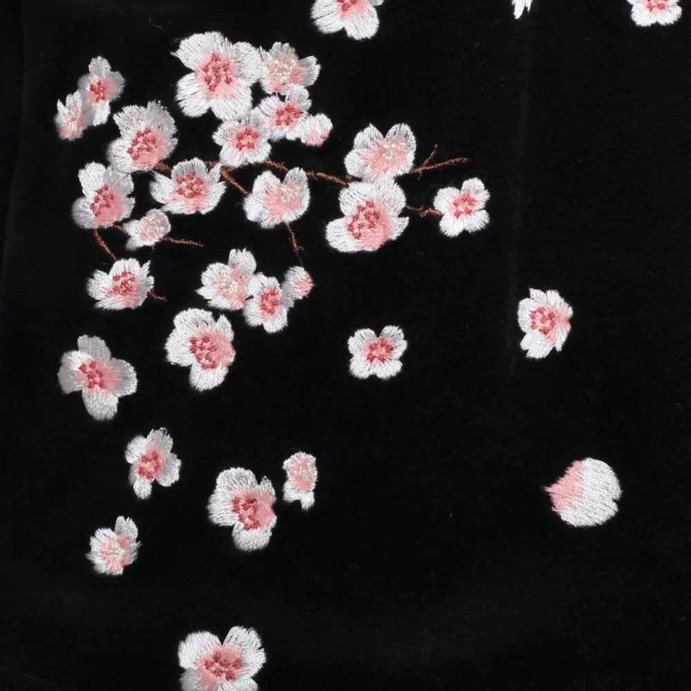 Black Hooded Regular Fit Embroidered Sakura Flower and Crane Jacket