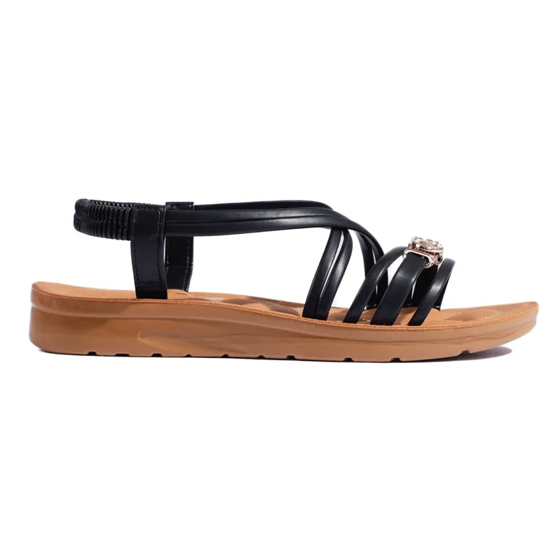 Black women's sandals with a thick sole