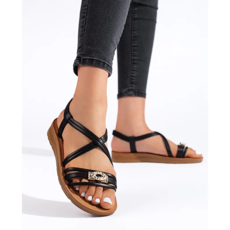 Black women's sandals with a thick sole