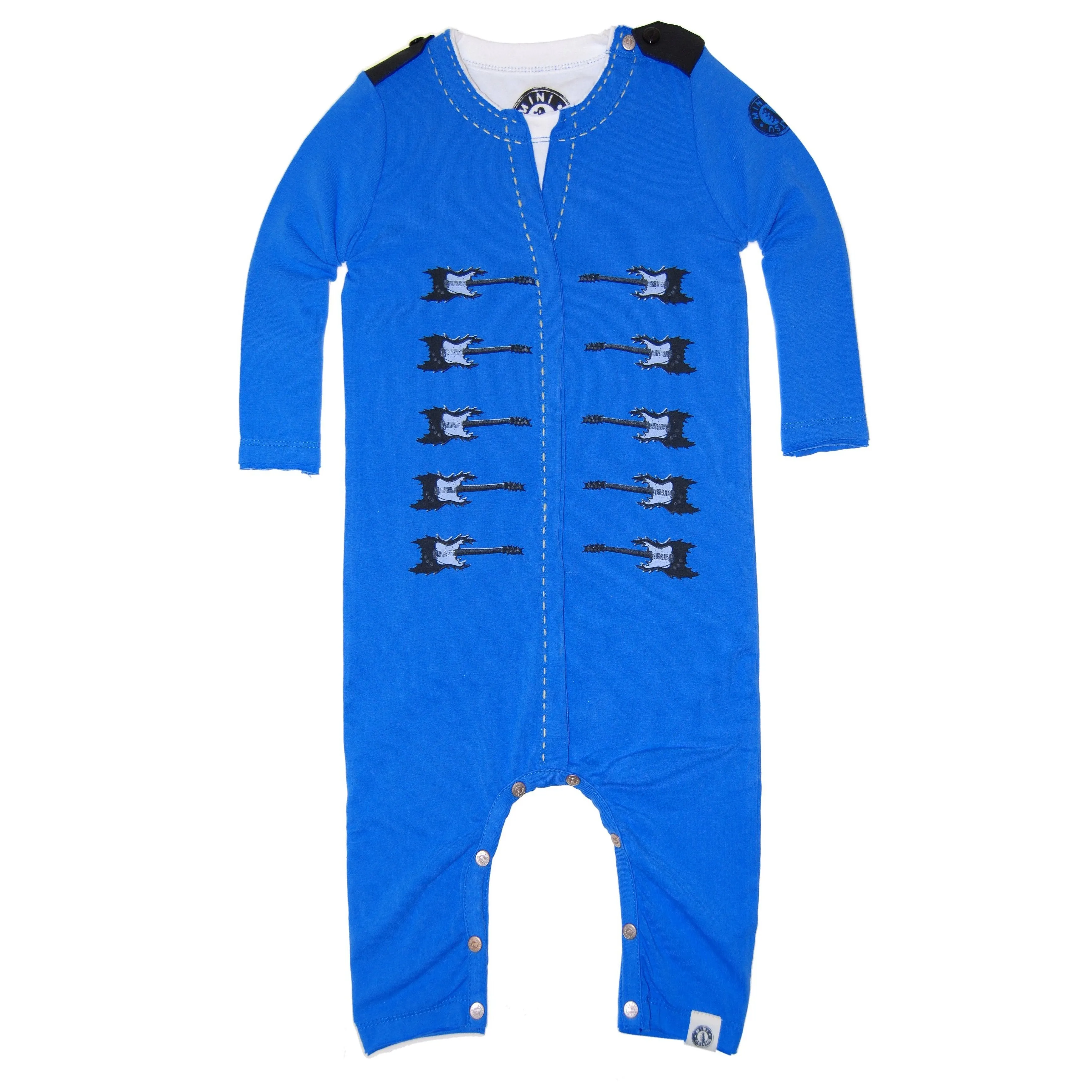 Blue Electric Guitar Sergeant Baby Romper by: Mini Shatsu