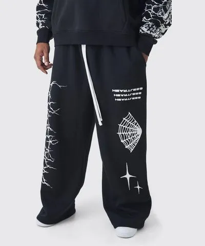 boohoo Mens Plus Wide Leg Print Joggers