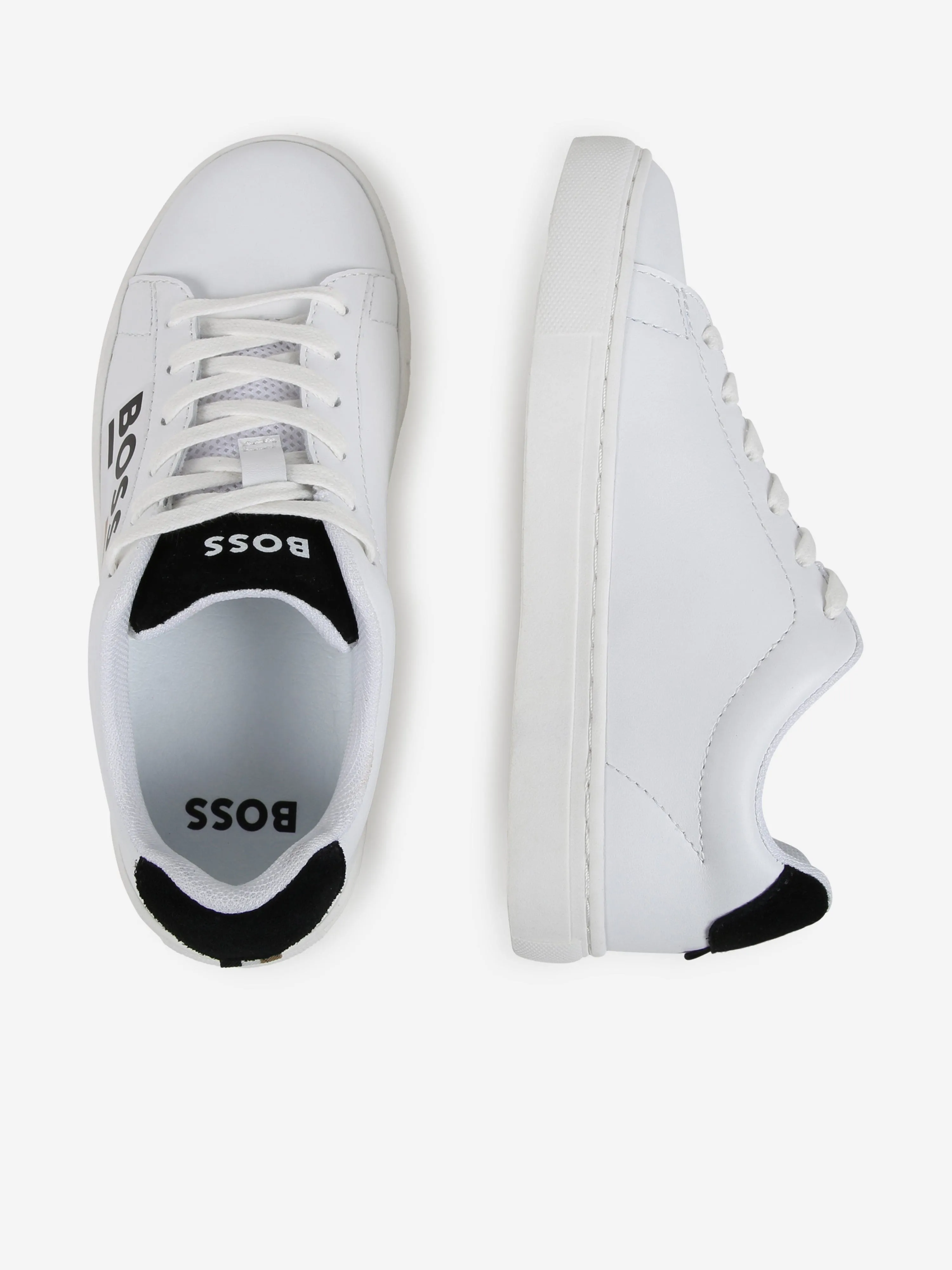 BOSS Boys Leather Logo Trainers in White