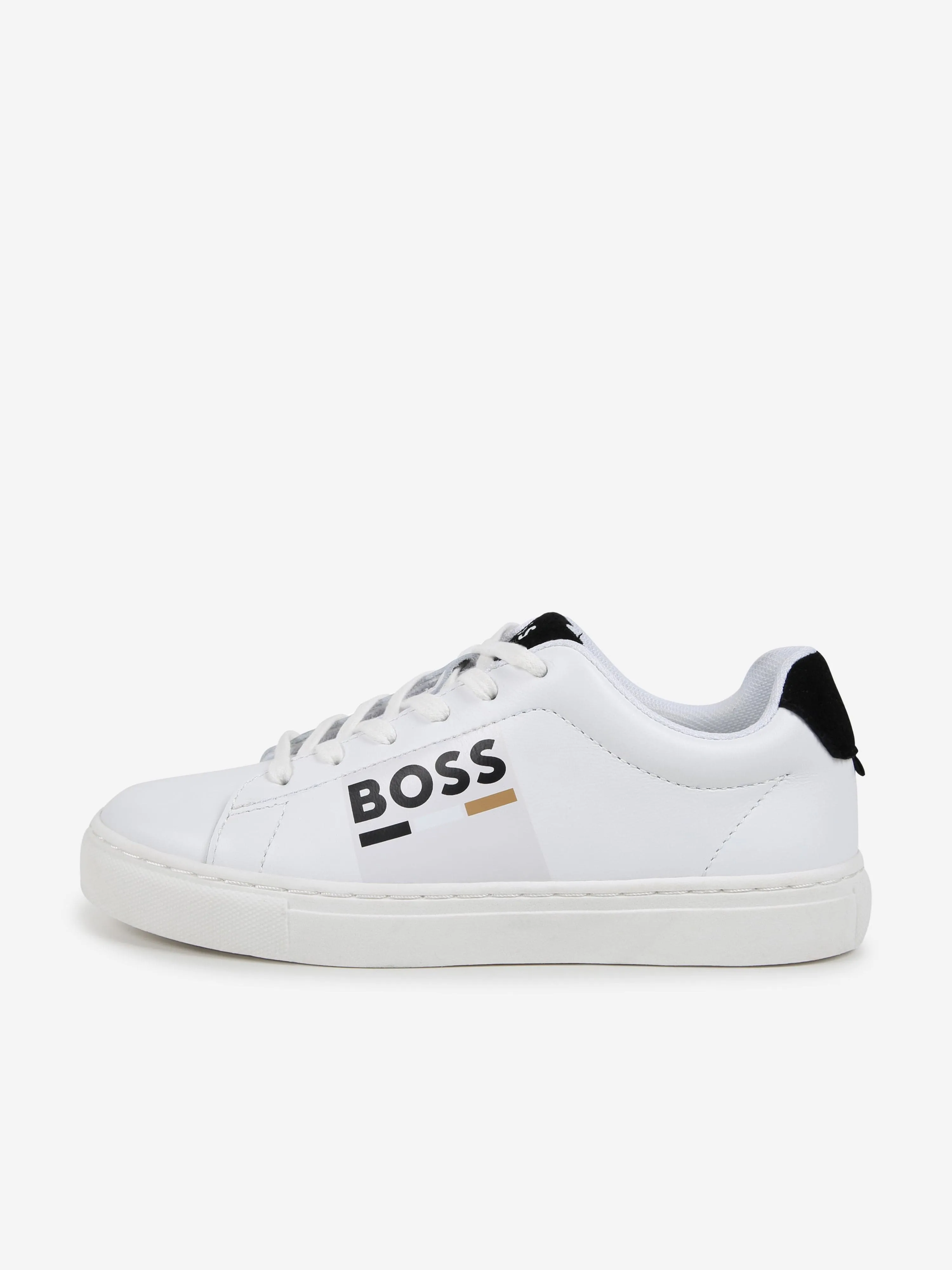 BOSS Boys Leather Logo Trainers in White