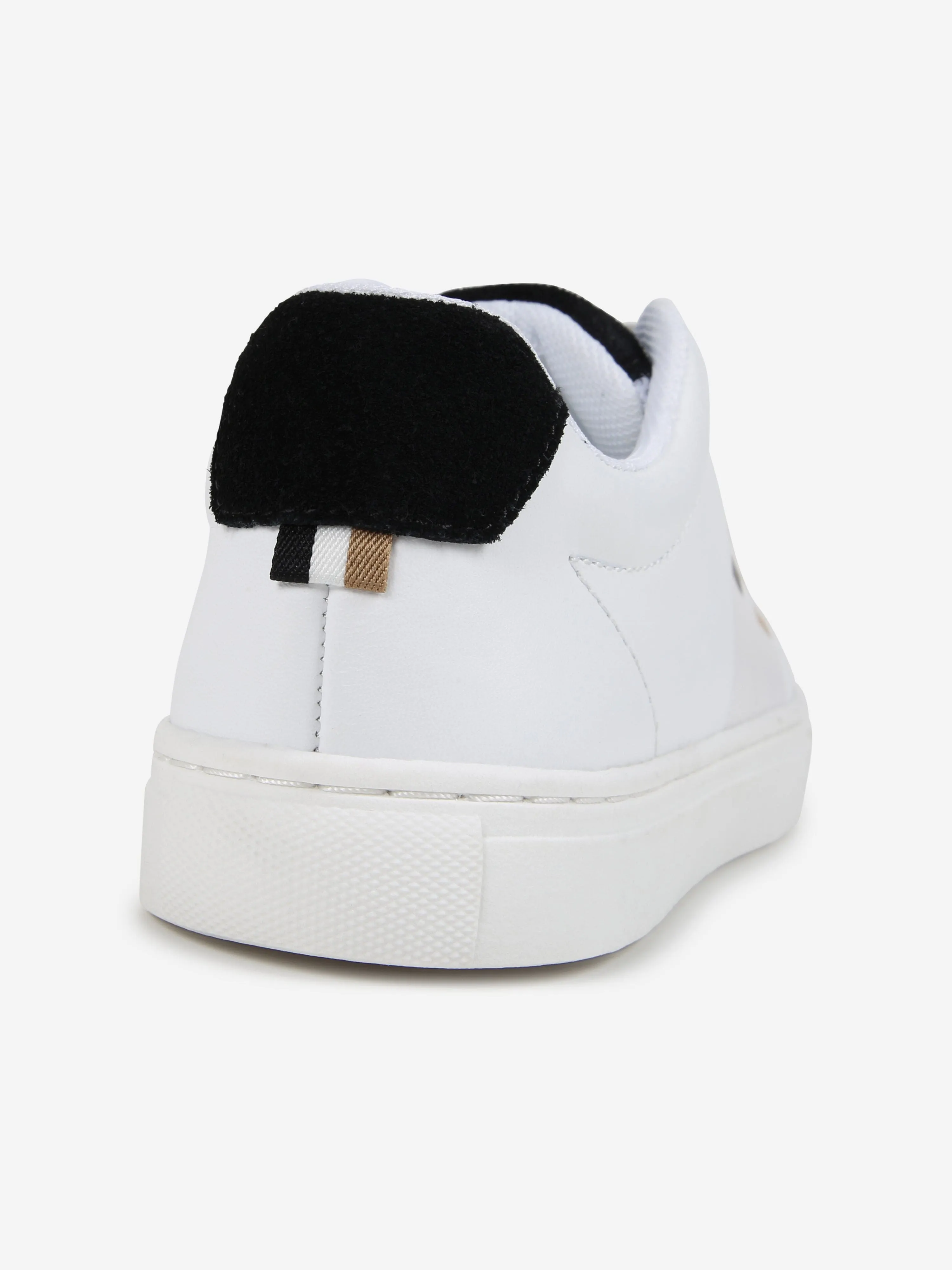 BOSS Boys Leather Logo Trainers in White