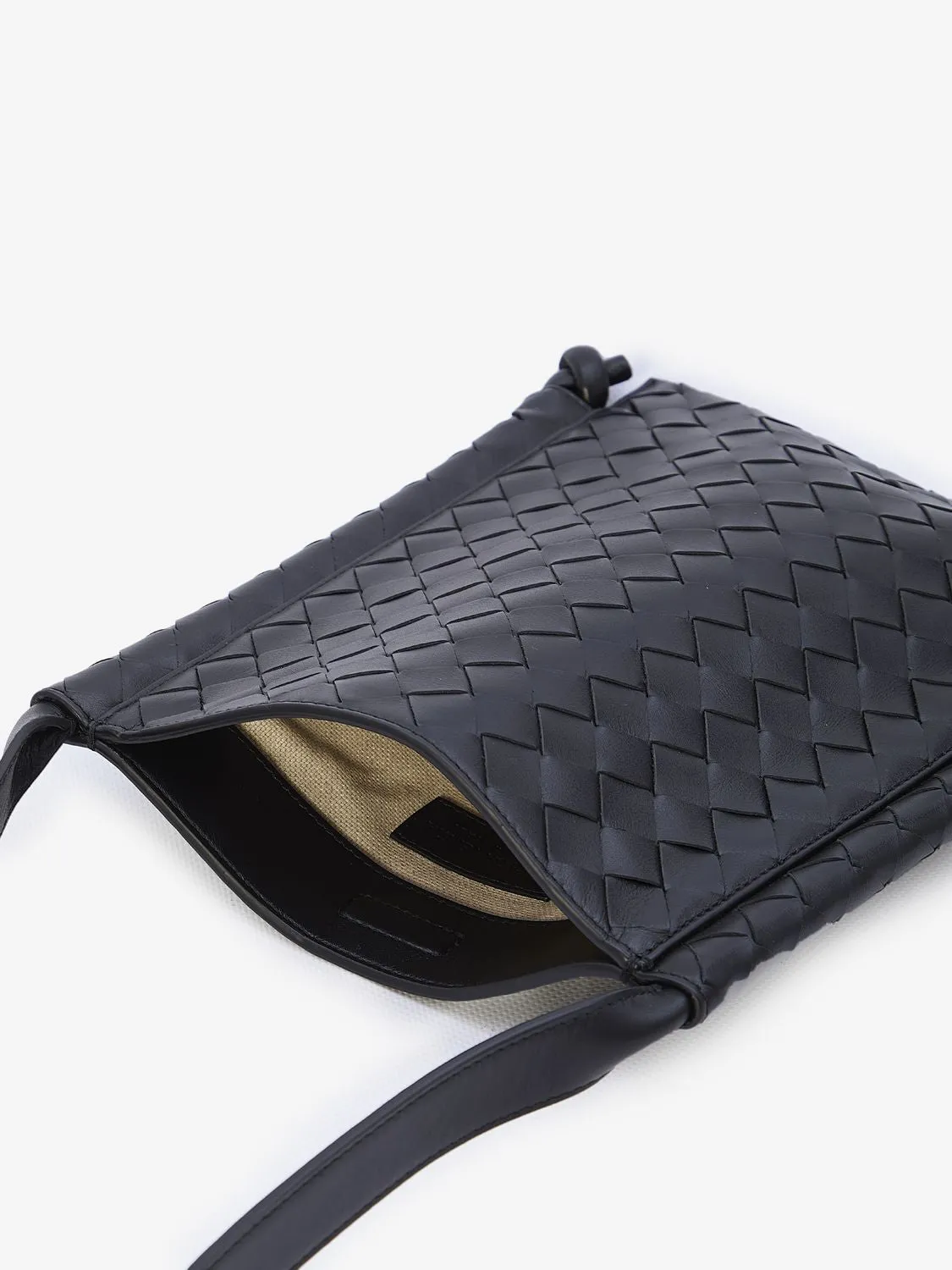 BOTTEGA VENETA Stylish Flat Loop Handbag for Men in Soft Black Calfskin