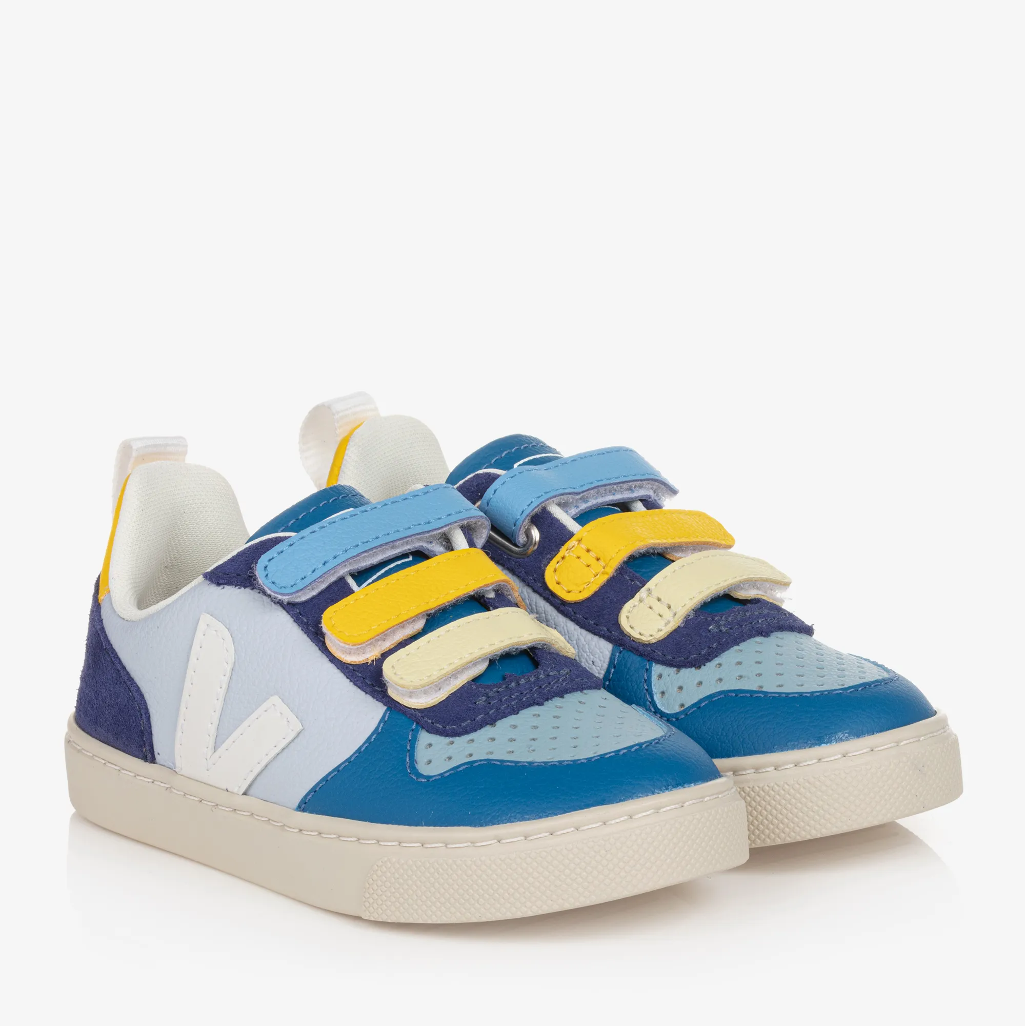 Boys Blue & White Leather V-10 Trainers