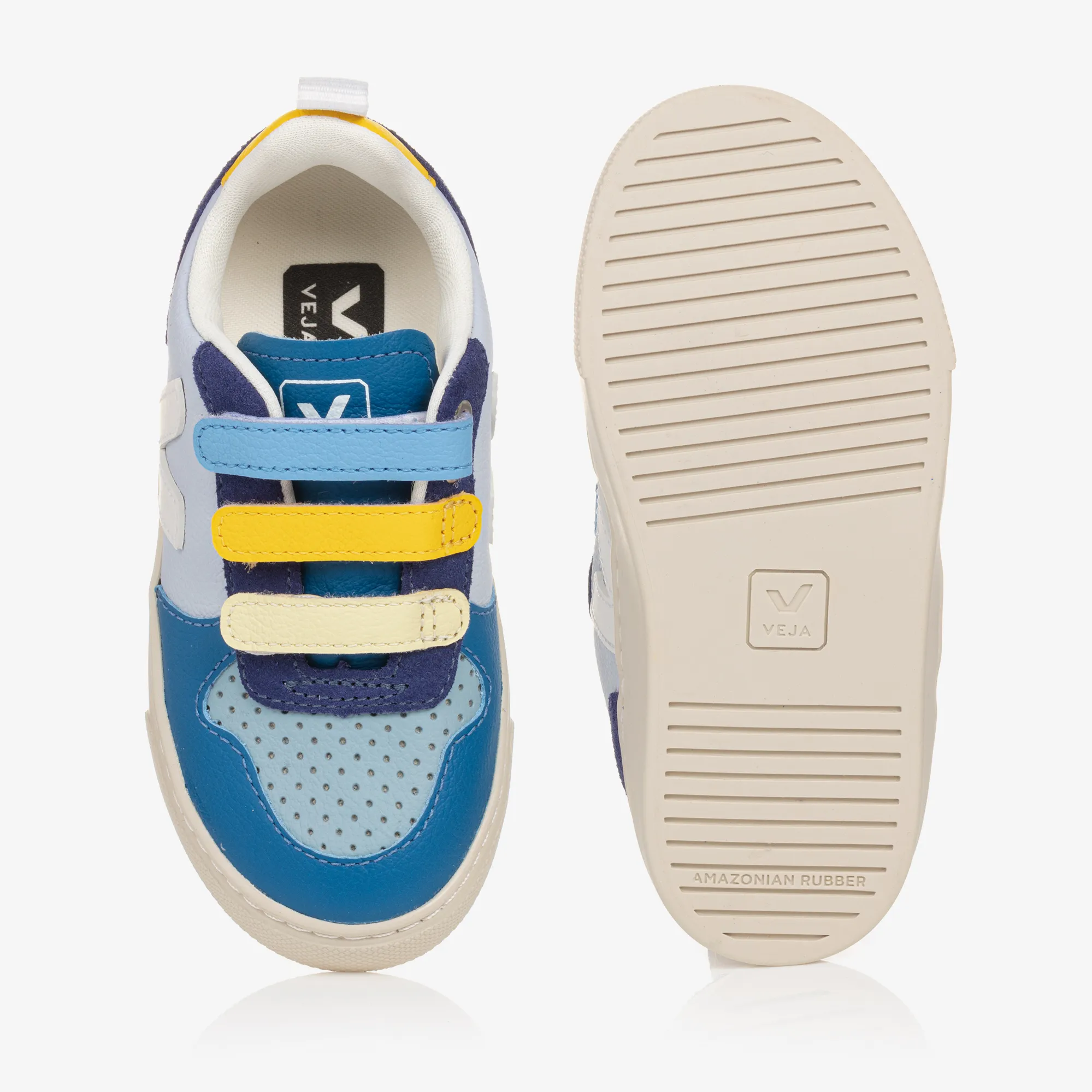 Boys Blue & White Leather V-10 Trainers