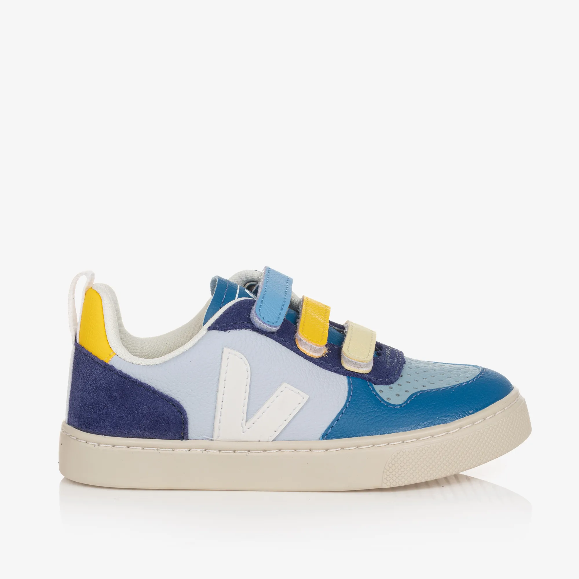 Boys Blue & White Leather V-10 Trainers