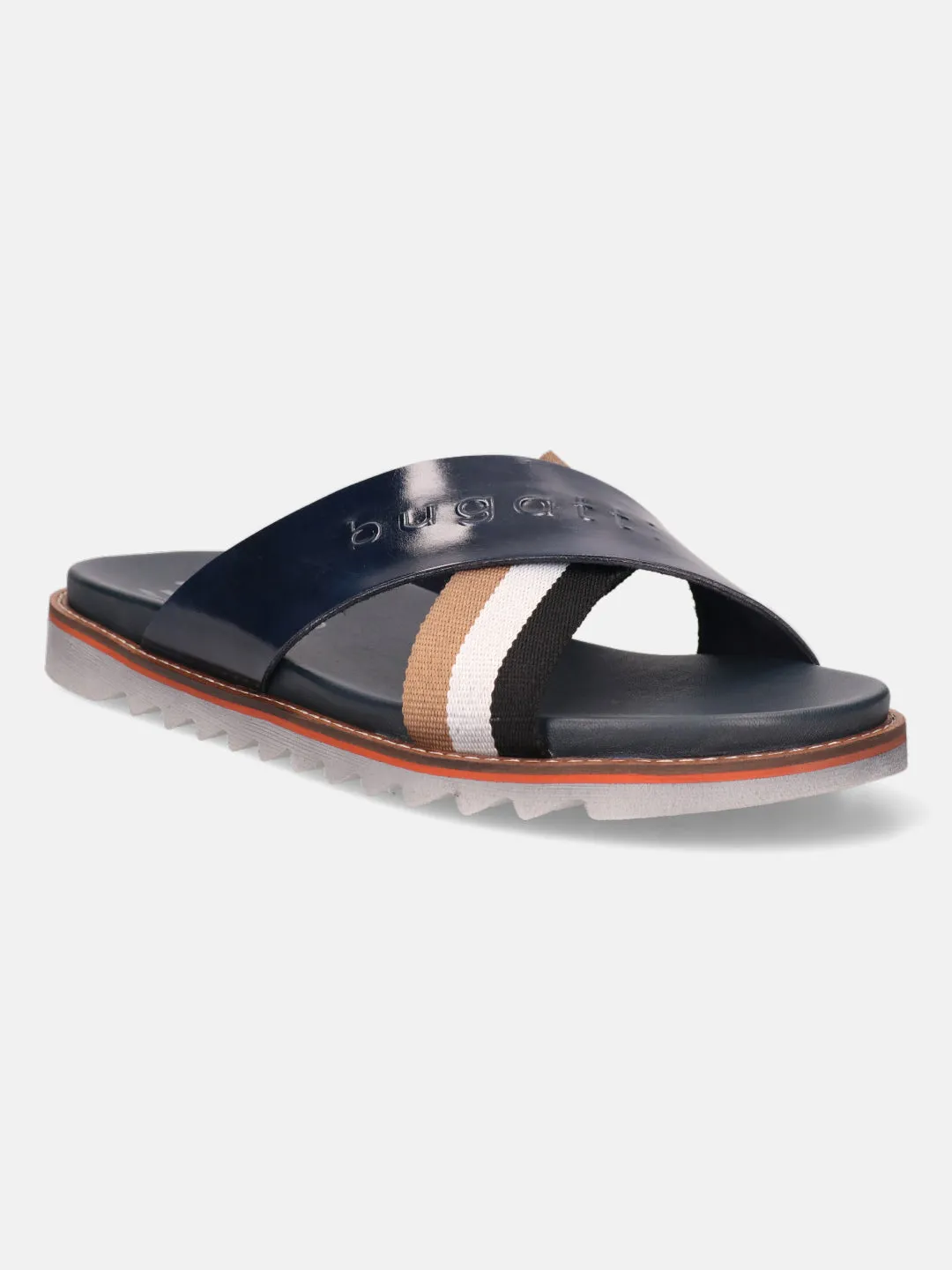 bugatti Dark Blue & Multicolour Premium Leather Cross Straps Sandals