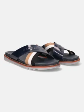 bugatti Dark Blue & Multicolour Premium Leather Cross Straps Sandals