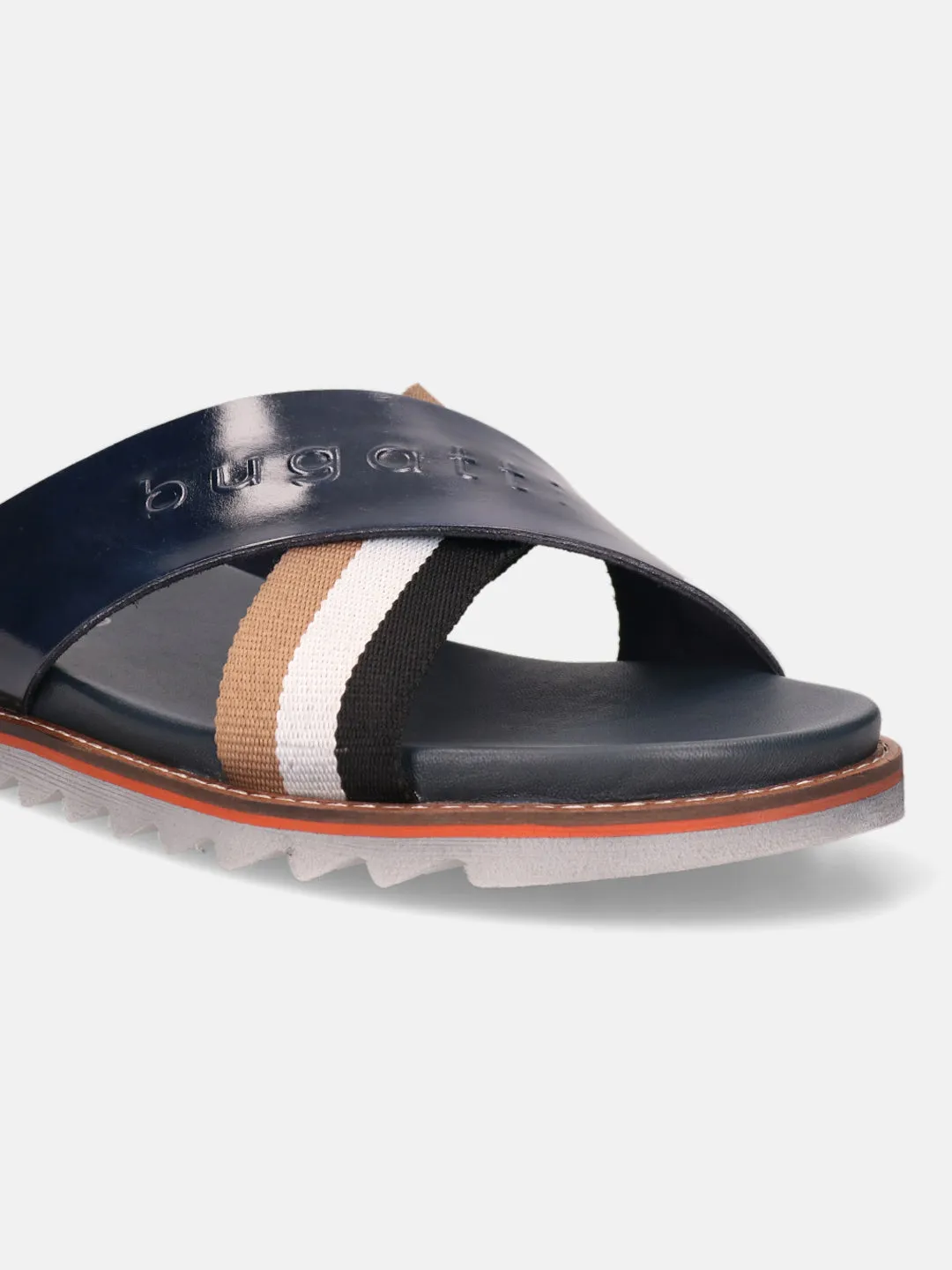 bugatti Dark Blue & Multicolour Premium Leather Cross Straps Sandals