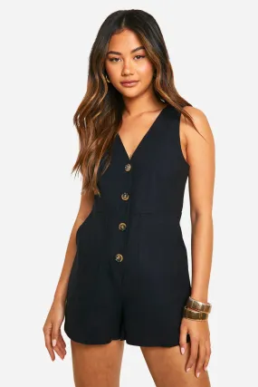 Button Linen Look Romper