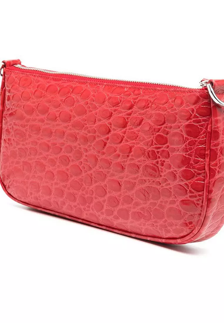 By Far By Far Rachel Croco Embossed Leather Shoulder Bag in Pomodoro