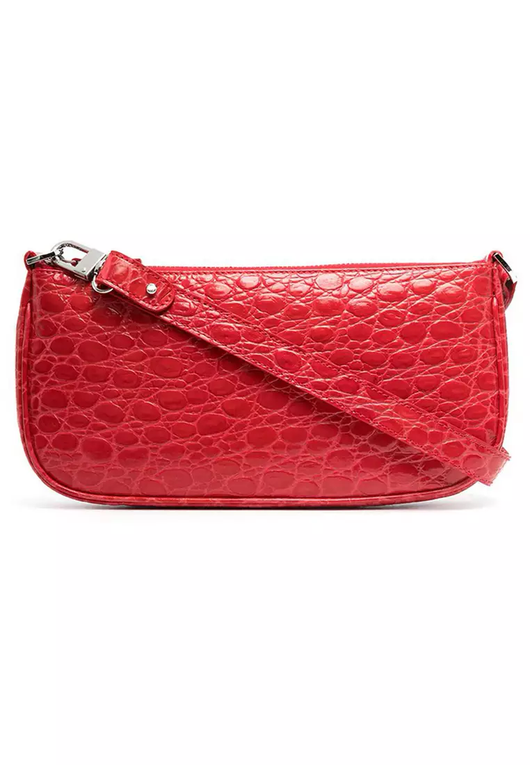 By Far By Far Rachel Croco Embossed Leather Shoulder Bag in Pomodoro