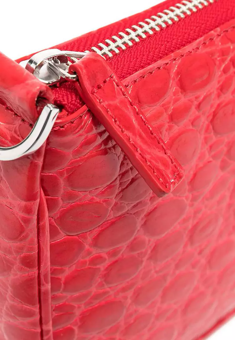 By Far By Far Rachel Croco Embossed Leather Shoulder Bag in Pomodoro