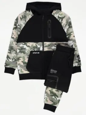 Camouflage Colour Block Zip Hoodie and Joggers Tracksuit | Kids | George at ASDA