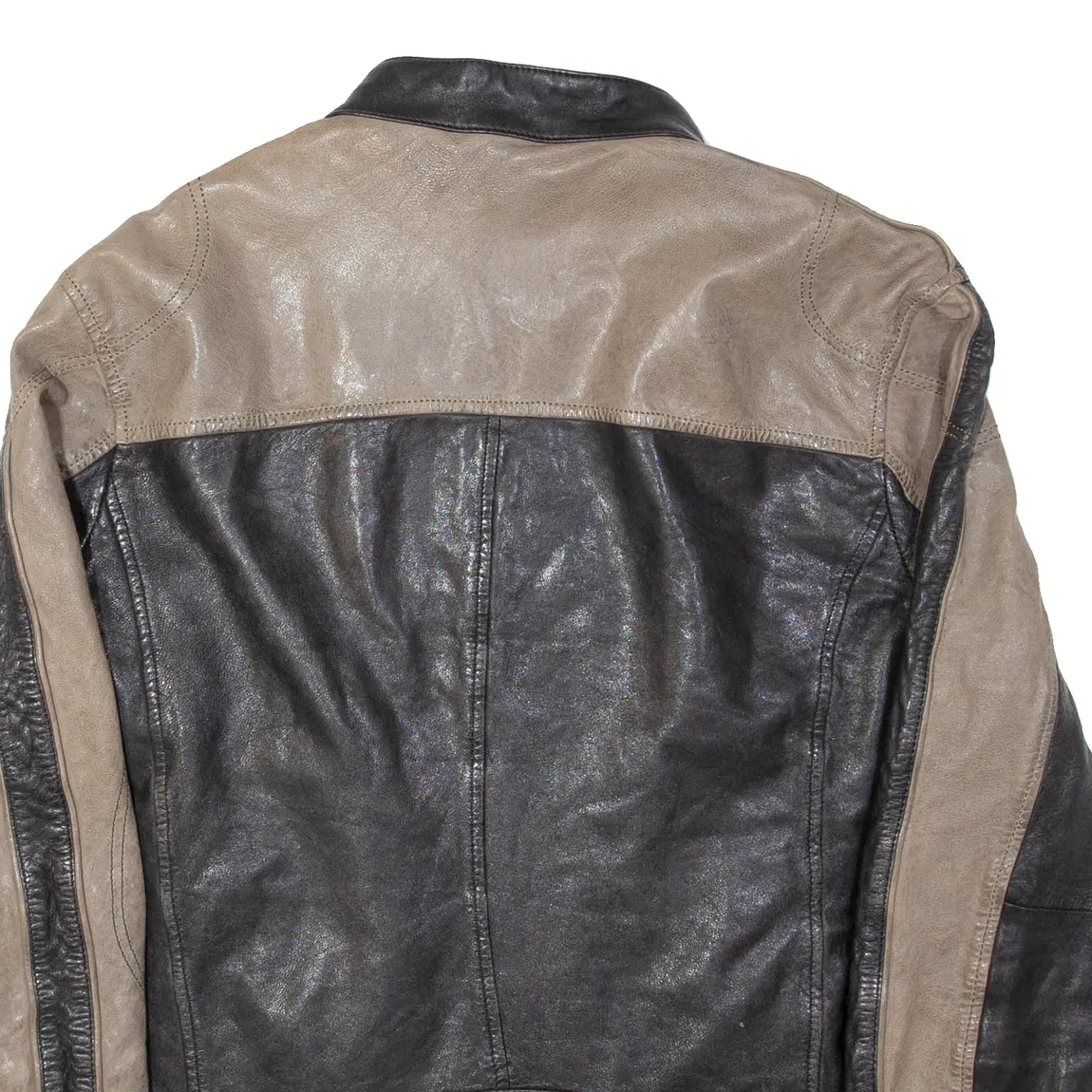 CAMP DAVID Mens Biker Jacket Brown Leather XL