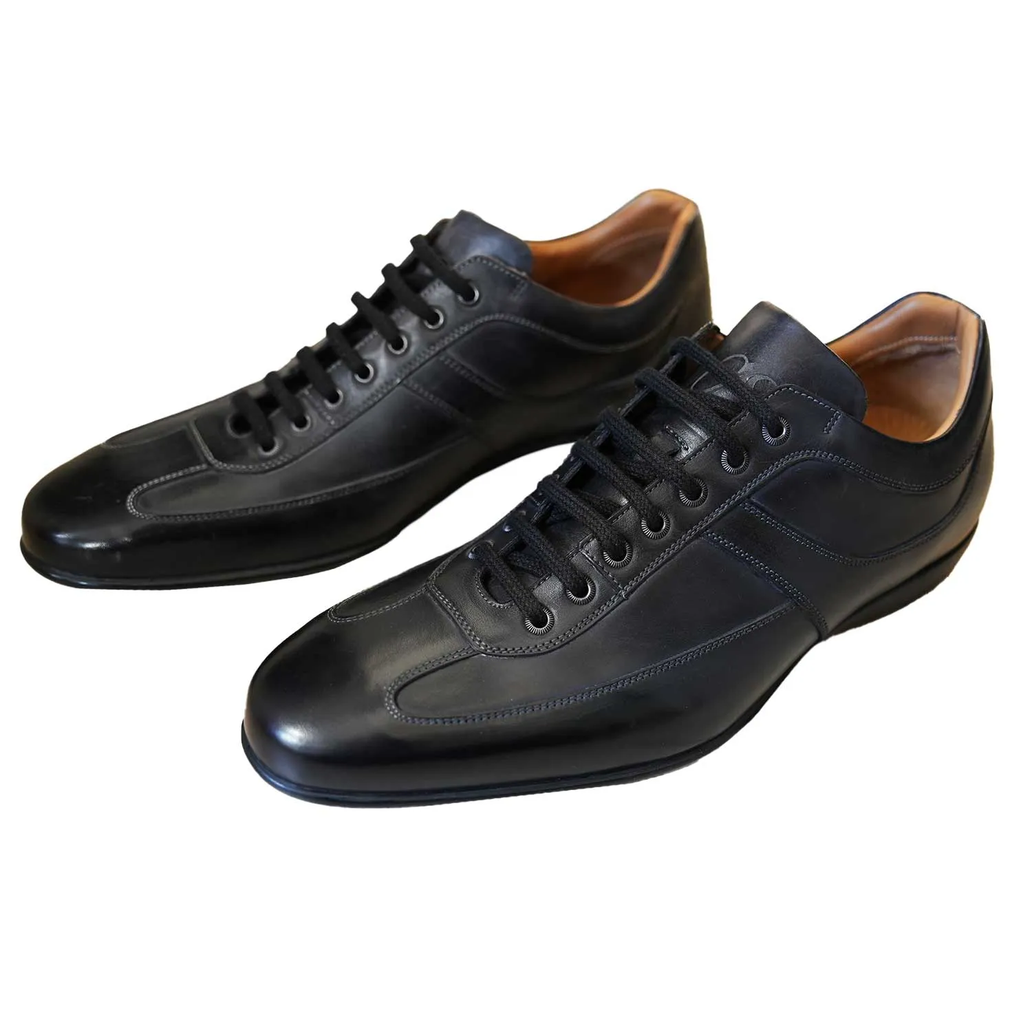 CARLOS SANTOS Black Leather Trainers | Menswear Online