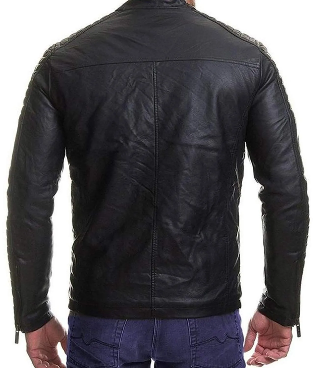 Casual Mens Padded Style Slimfit Black Leather Jacket - Abbraci