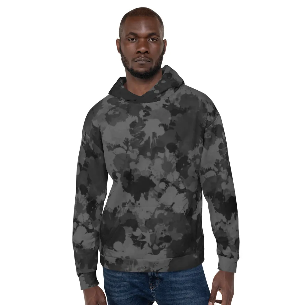 Charcoal Grey Paint Splatter Camo Pullover Hoodie