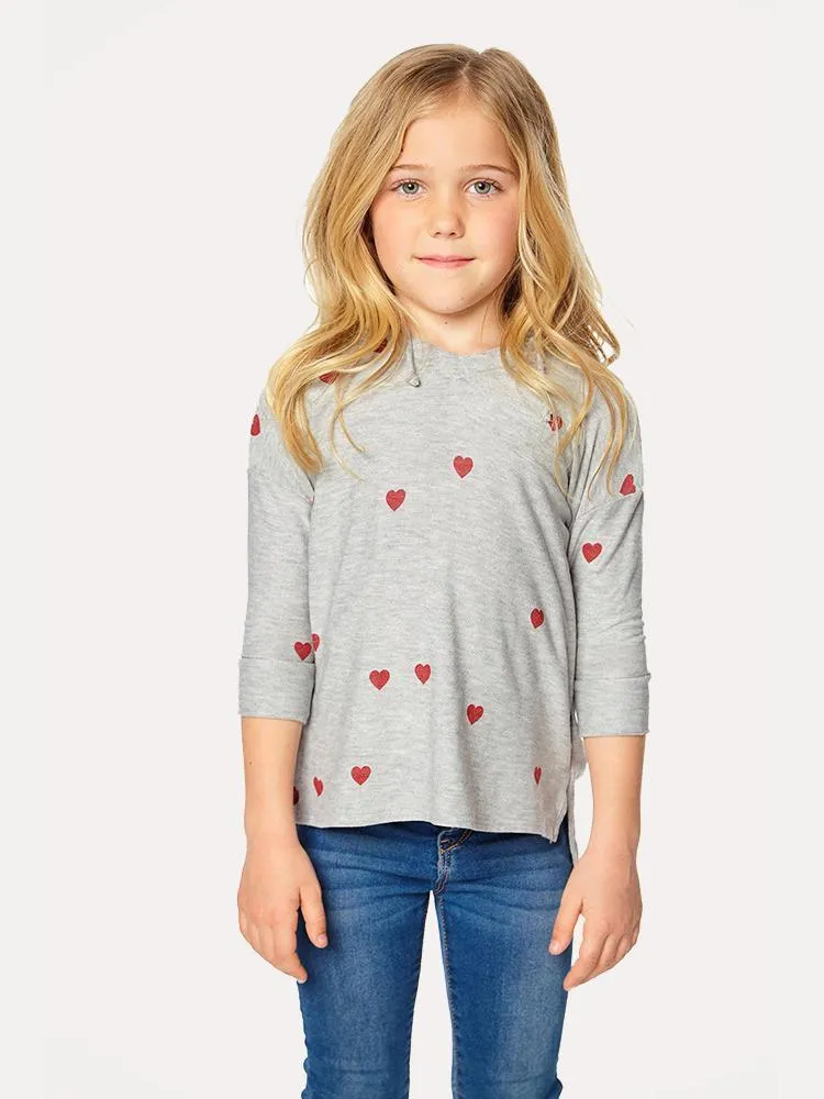     CHASER  Girls' Tiny Hearts 3/4 Sleeve Pullover Hoodie    