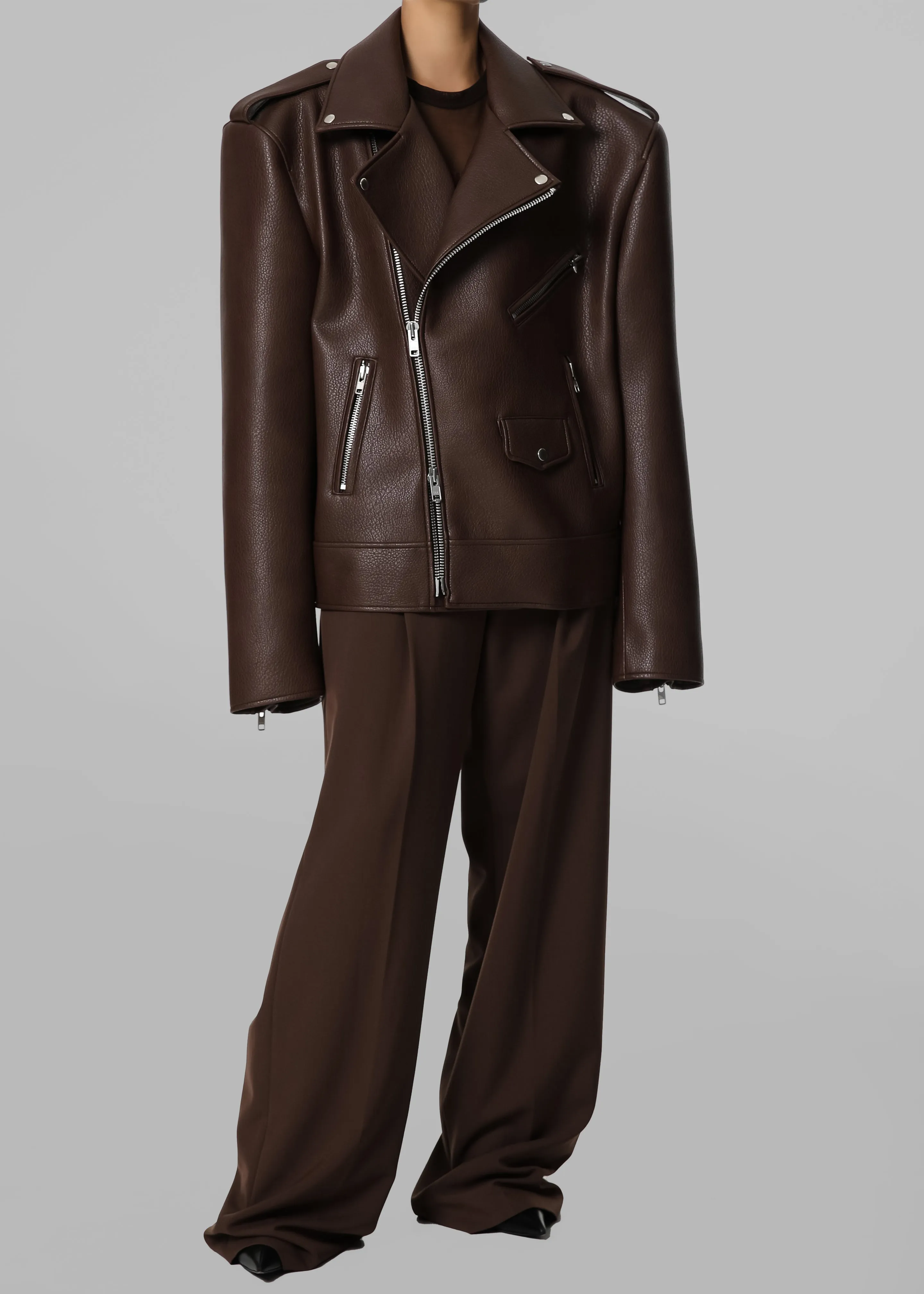 Chicago Oversized Biker Jacket - Brown